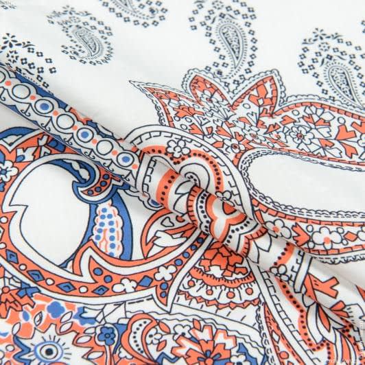 Тканини для хусток та бандан - Поплін SCINTILLA орнамент огірки сині, помаранчеві на білому