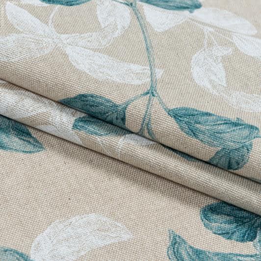 Ткани для декоративных подушек - Декоративная ткань Надин листья бирюза фон натуральный