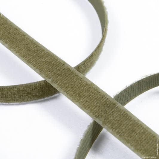 Ткани для одежды - Липучка Велкро пришивная мягкая часть цвет светлый хаки 20мм/25м