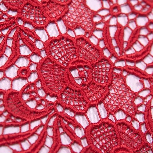 Тканини для блузок - Гіпюр з фестоном квіти червоний