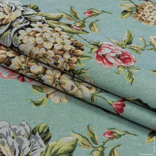 Ткани хлопок смесовой - Жаккард Блом цветы крупные фон лазурь