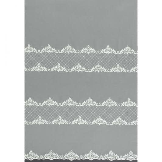 Тканини гардинні тканини - Тюль сітка вишивка Пауліція колір молочний з фестоном