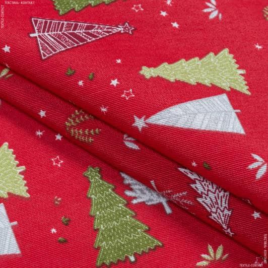 Тканини для декоративних подушок - Декоративна новорічна тканина Лонета  Ялинки, червоний