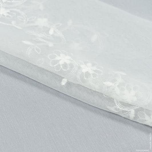 Ткани гардинные ткани - Тюль микросетка вышивка Софи  молочная  (фестон)