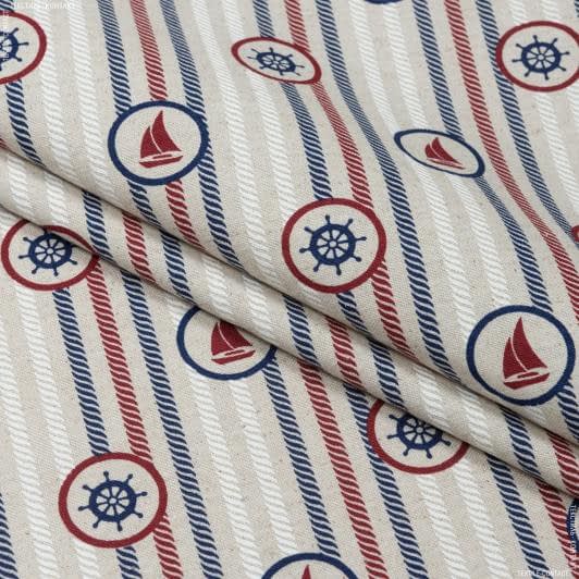 Ткани для декора - Декоративная ткань лонета Елорио/ELLORIO морская тематика синий,красный