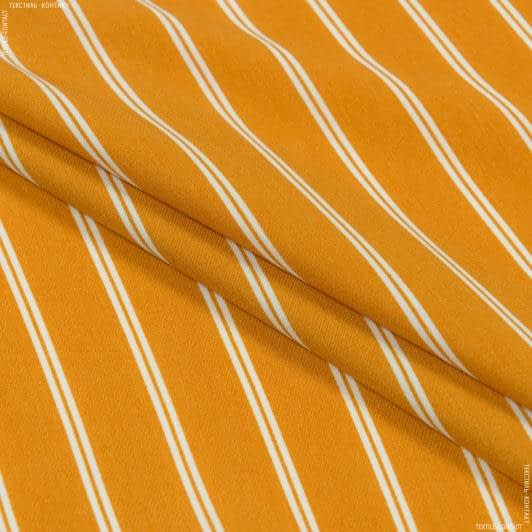 Тканини для одягу - Костюмний креп охряний у подвійну білу смужку