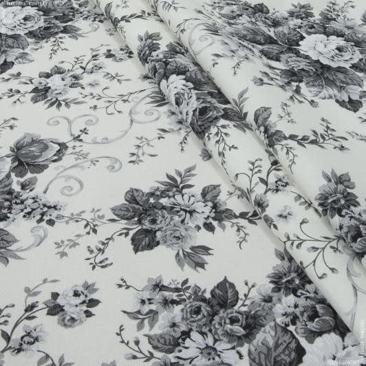 Ткани для декора - Декоративная ткань лонета Андреа букет пион серый