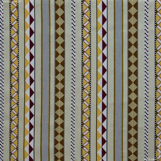 Тканини для квілтінгу - Жакард Айрін смуга-орнамент бежевий, бордовий, жовтий