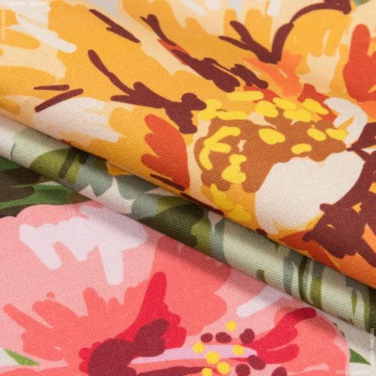 Ткани портьерные ткани - Декоративная ткань Цветы акварель цвет коралл