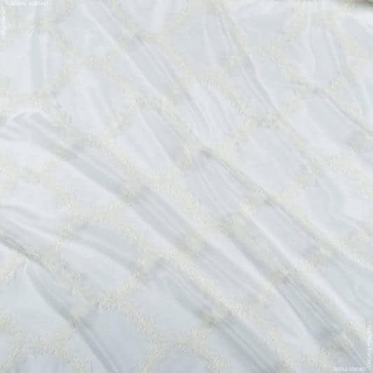 Тканини гардинні тканини - Тюль органза Ромб лист молочний з обважнювачем