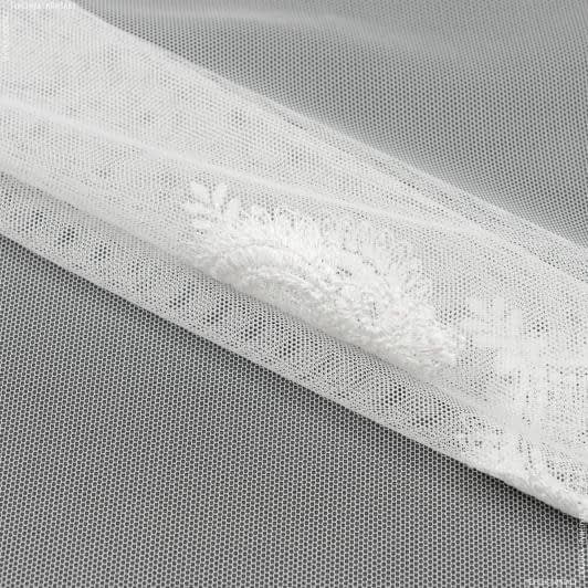 Тканини сітка - Тюль сітка вишивка Пальміра колір молочний з блиском з фестоном