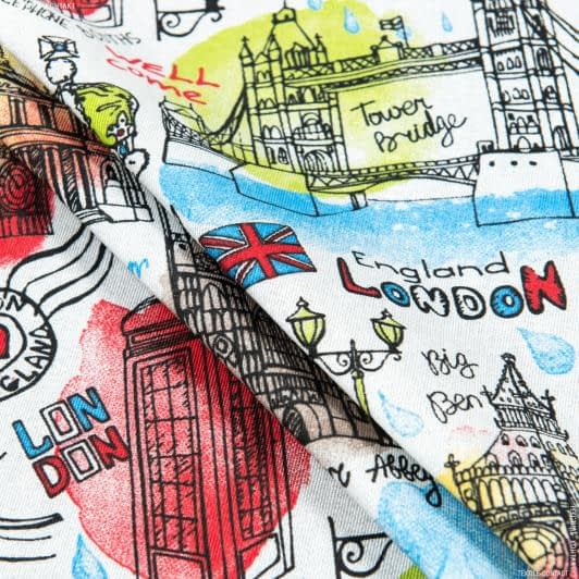 Тканини бавовняні сумішеві - Декоративна тканина лонета Лондон фон сірий