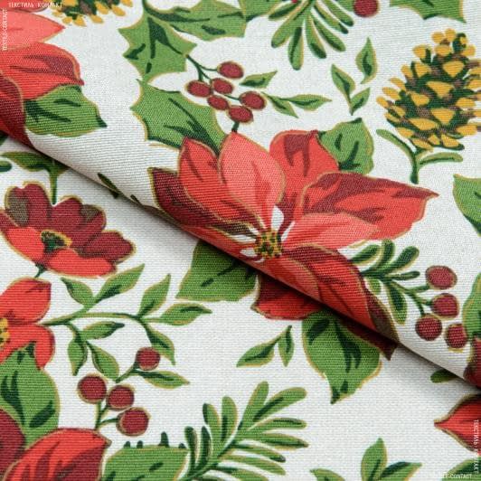 Тканини для декоративних подушок - Декоративна новорічна тканина лонета Різдво