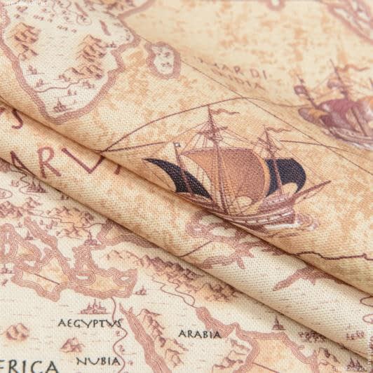 Ткани хлопок - Декоративная ткань Карта мира бежевая