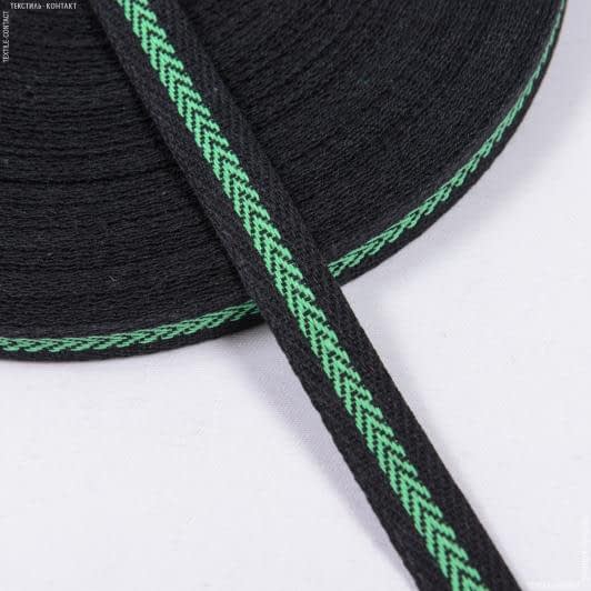 Ткани тесьма - Декоративная киперная лента елочка черно-салатовая 15 мм