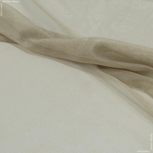 Ткани гардинные ткани - Тюль сетка блеск Анкара бежево-золотая с утяжелителем