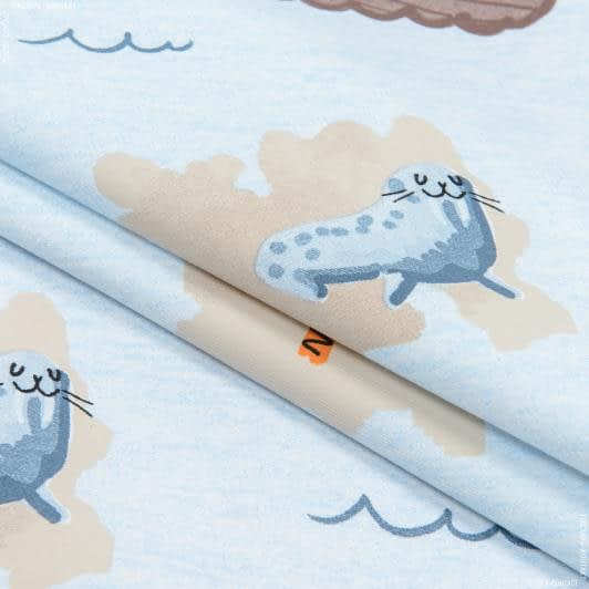 Ткани для декоративных подушек - Декоративный сатин Море/ MONDO  фон голубой