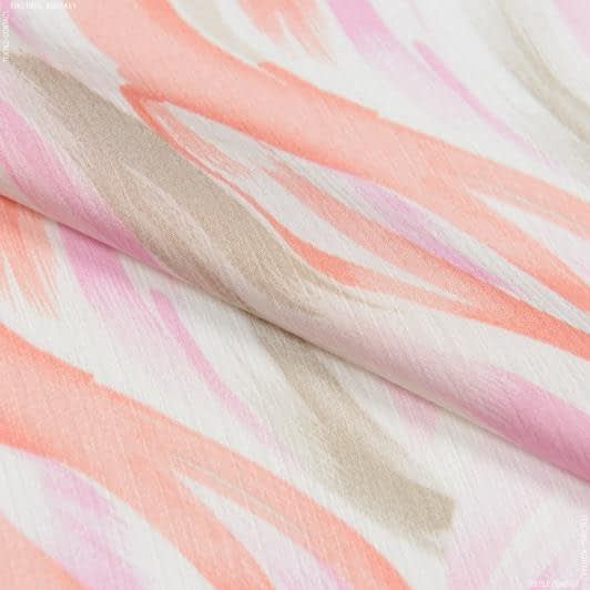 Тканини для блузок - Шовк штучний жатка принт помаранчевий/рожевий