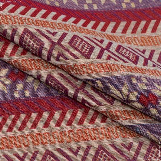 Ткани для декоративных подушек - Гобелен Орнамент-136 крем,фиолет,красный
