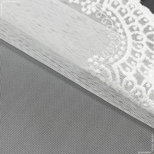 Ткани для тюли - Тюль сетка вышивка Емельяна молочная с блеском с фестоном