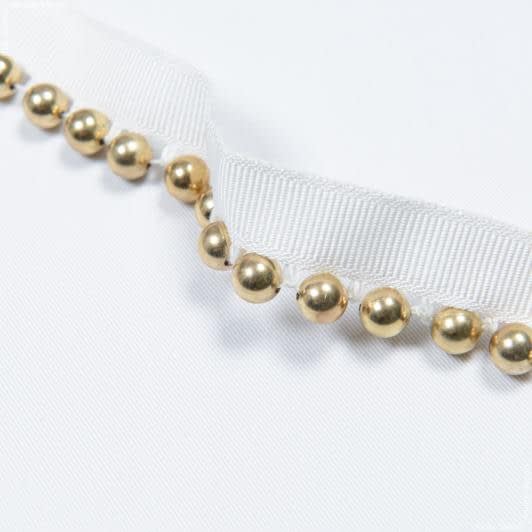 Ткани для украшения и упаковки подарков - Репсова лента с бусинами цвет крем, золото 25 мм