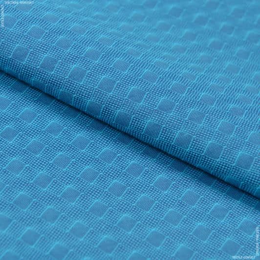 Тканини бавовняні сумішеві - Платтяний жакард ромби синьо-бірюзовий