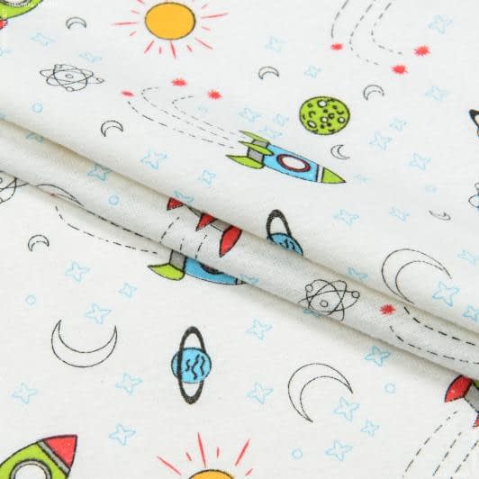 Ткани для детской одежды - Фланель белоземельная детская ракеты