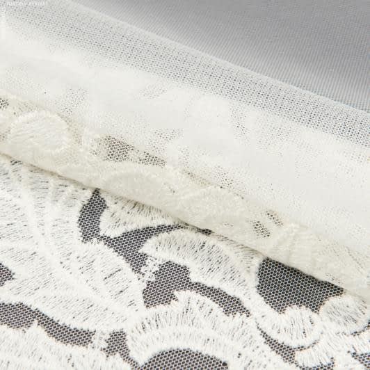 Тканини гардинні тканини - Тюль сітка вишивка Юстіна  колір молочний (купон)