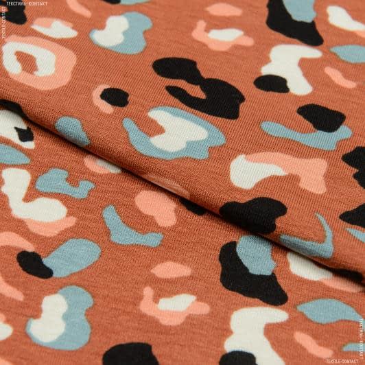 Тканини для одягу - Трикотаж віскозний принт кольорові плями на теракотовому