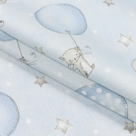 Тканини портьєрні тканини - Декоративна тканина Бімбі звірята на кульках блакитні