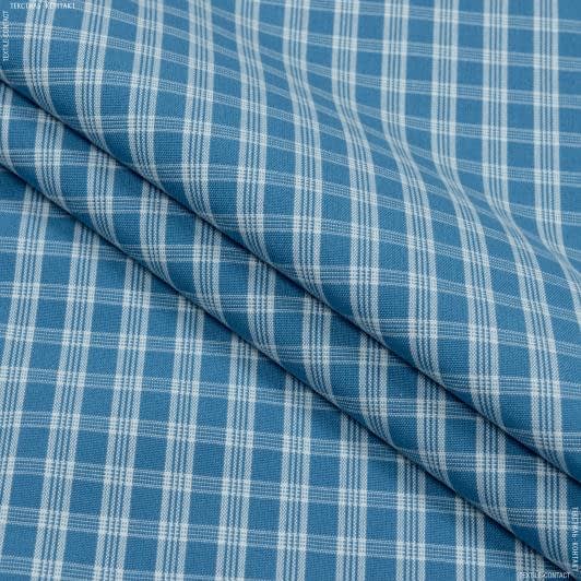 Тканини для скатертин - Декоративна тканина Рустікана клітинка т. блакитний