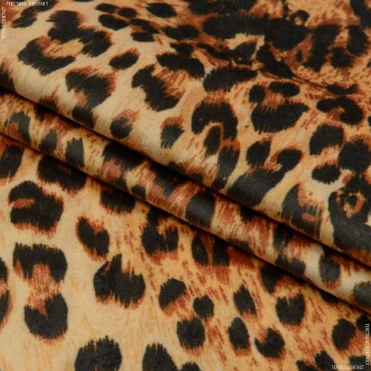 Ткани для дома - Декоративный велюр принт Леопард черный коричневый