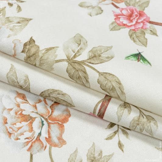 Ткани портьерные ткани - Декоративная ткань Цветы колибри фон молочный