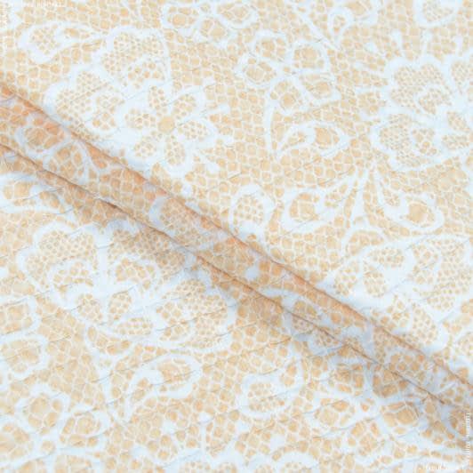 Ткани вафельная - Ткань полотенечная вафельная набивная ТКЧ кружево цвет  бежевый