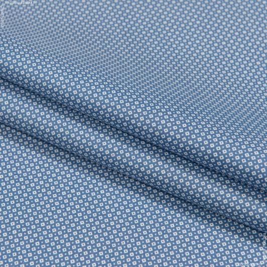 Тканини для блузок - Сорочкова у квадрати з крапками  біла/темно-блакитна