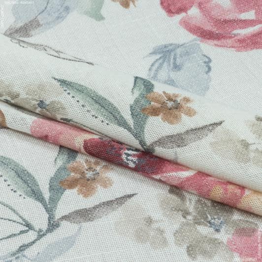 Тканини гардинні тканини - Тюль рогожка Фер квіти колір фрез з обважнювачем