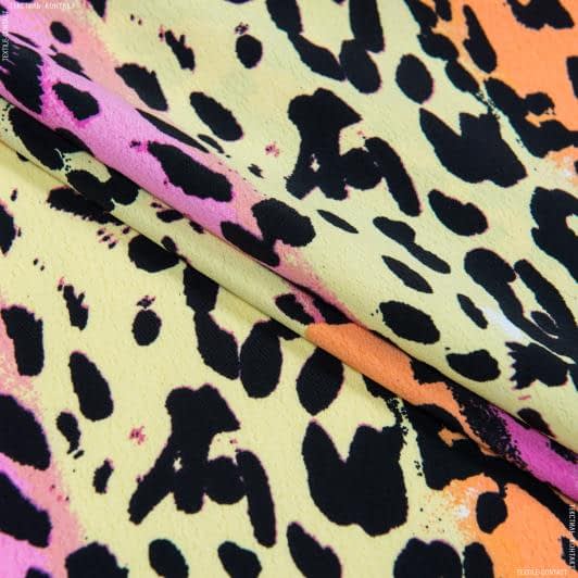 Тканини для суконь - Платтяний креп morrocaine принт леопард кольоровий рожевий,помаранчевий