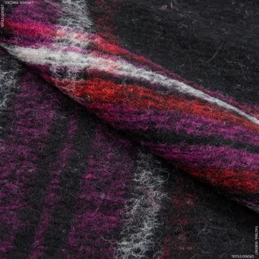 Тканини для суконь - Трикотаж валяний  у клітинку фіолетовий/чорний/сірий