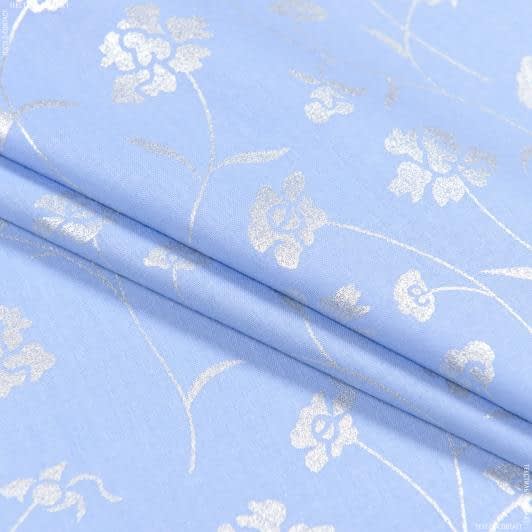 Ткани для подушек - Тик наперниковый набивной цветы голубой/серебро