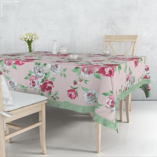 Ткани готовые изделия - Скатерть цветы розовый/салатовый 157х170 см