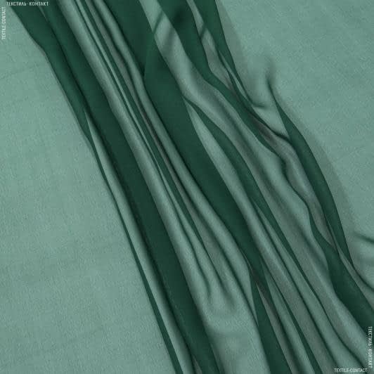 Ткани шелк - Шифон натуральный стрейч темно-зеленый