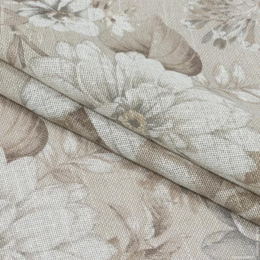 Тканини гардинні тканини - Тюль рогожка Ней квіти сіро-бежеві з обважнювачем