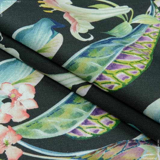Тканини для римських штор - Декоративна тканина Дюна квіти фон чорний