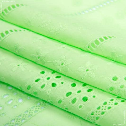 Ткани для платьев - Батист вышивка мережка салатовый