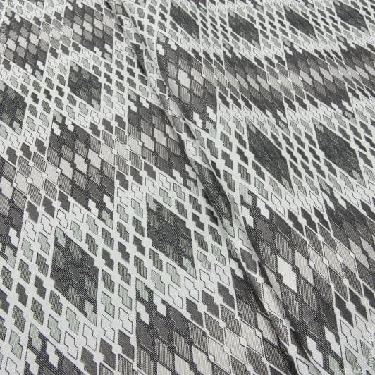 Тканини портьєрні тканини - Жакард Діамант графіка колір оливка, сірий