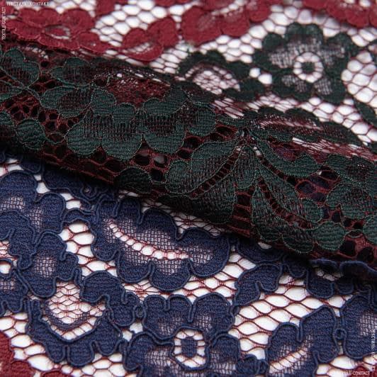 Тканини для суконь - Гіпюр з фестоном квіти/смужки синьо-зелено-червоні
