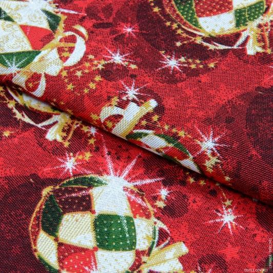 Тканини для декоративних подушок - Новорічна тканина лонета Кульки фон бордо
