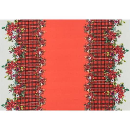 Тканини новорічні тканини - Декоративна новорічна тканина лонета Пуансетія клітинка купон, червоний