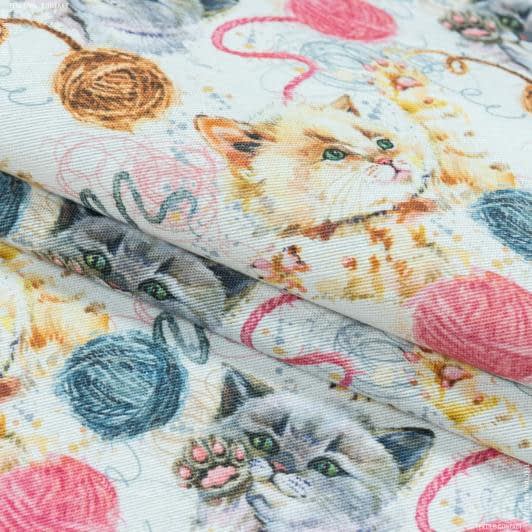 Тканини для декоративних подушок - Декоративна тканина Котики з клубочками /REF