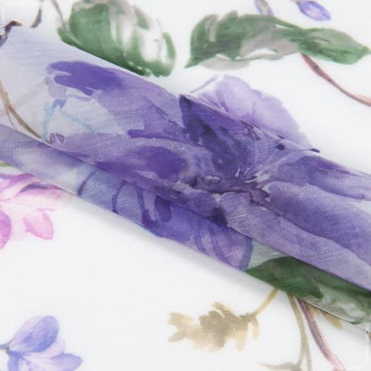 Тканини гардинні тканини - Тюль батист Мадрід квіти бузкові з обважнювачем